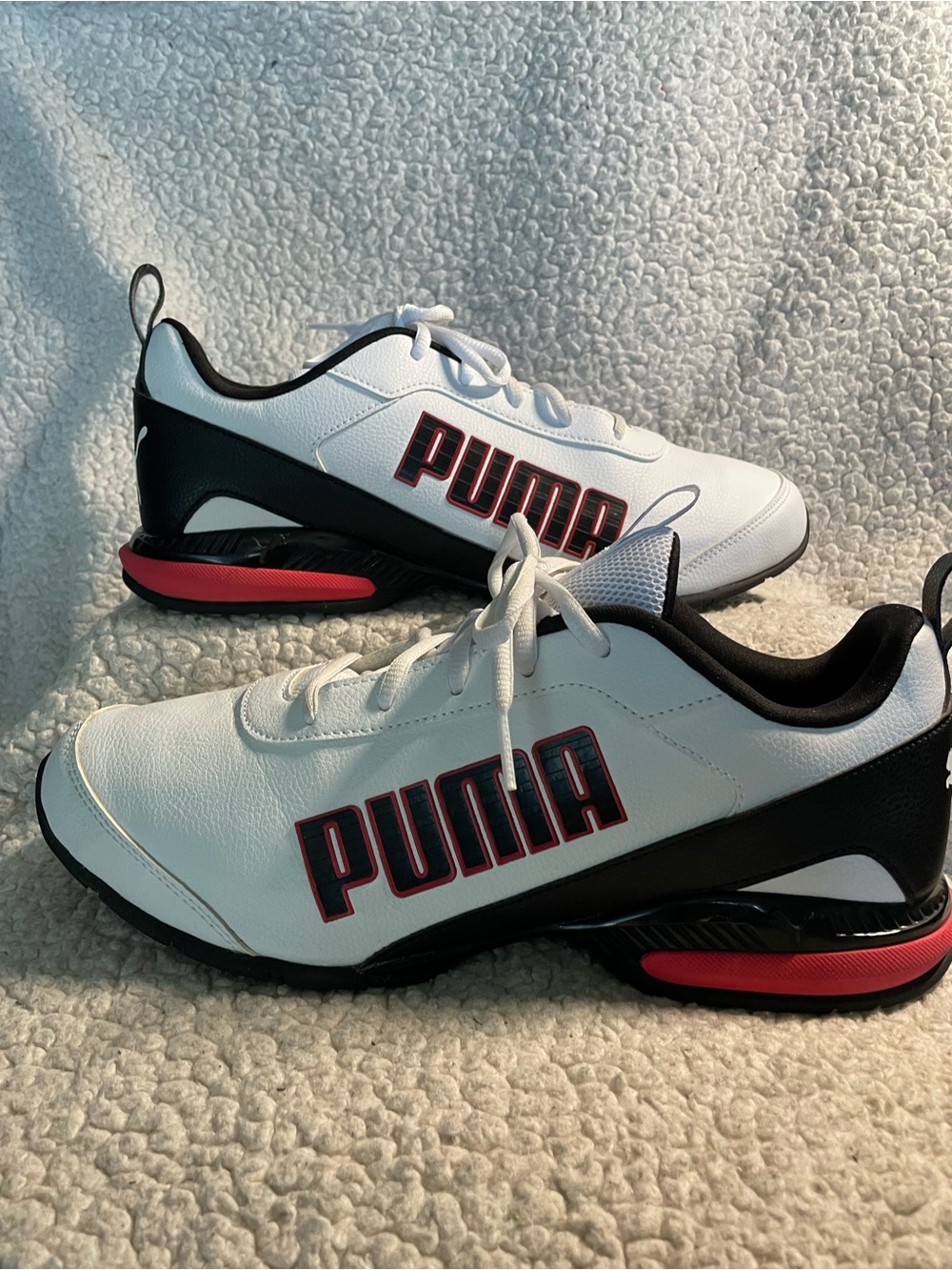 Puma White Athletic Sneakers with Black and Red Trim